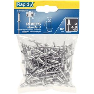 Rebites de alumínio Rapid 5000380 - 4,8 x 10mm - Pacote com 100 Rebites de alumínio Rapid 5000380 - 4,8 x 10mm - Pacote com 100