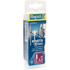 Remaches de aço inoxidável Rapid - 3.2x8mm - Pack de 50 Remaches de aço inoxidável Rapid - 3.2x8mm - Pack de 50