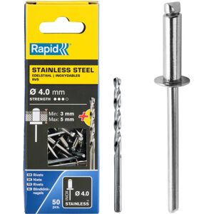 Rivets tubulaires Rapid 4x8mm Acier inoxydable Pack de 50 avec foret - Publicité Rivets tubulaires Rapid 4x8mm Acier inoxydable Pack de 50 avec foret - Publicité