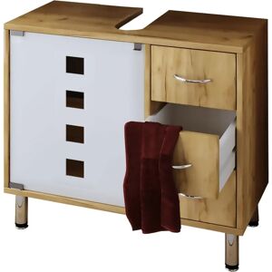 Gabinete de baño VCM Darola - 3 Cajones, Puerta de cristal, Apariencia de madera Gabinete de baño VCM Darola - 3 Cajones, Puerta de cristal, Apariencia de madera