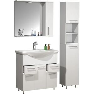 Juego de Muebles de Baño VCM 4 piezas - Blanco, Lavabo Curvo, Armario con Espejo y Alto Juego de Muebles de Baño VCM 4 piezas - Blanco, Lavabo Curvo, Armario con Espejo y Alto