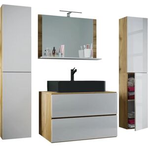 Ensemble salle de bain VCM 5 pièces - Chêne miel / Blanc - Publicité Ensemble salle de bain VCM 5 pièces - Chêne miel / Blanc - Publicité