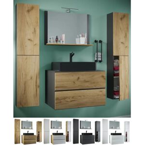 VCM 5-tlg. Badezimmer-Set mit Keramik-Waschtisch - Anthrazit / Honig-Eiche VCM 5-tlg. Badezimmer-Set mit Keramik-Waschtisch - Anthrazit / Honig-Eiche