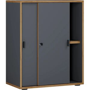 Armario de almacenamiento VCM - Antracita y Roble Miel - Puertas ahorradoras de espacio Armario de almacenamiento VCM - Antracita y Roble Miel - Puertas ahorradoras de espacio