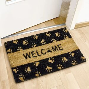 Relaxdays Doormat Black Brown Natural Coco Welcome Paw Rectangular Relaxdays Doormat Black Brown Natural Coco Welcome Paw Rectangular