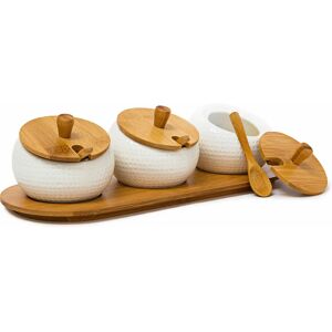 Relaxdays JIAO Ceramic Spice Container Set - White & Brown Relaxdays JIAO Ceramic Spice Container Set - White & Brown