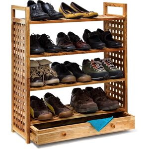 Relaxdays Walnut Wood Shoe Cabinet with 4 Shelves - Shoe Storage Relaxdays Walnut Wood Shoe Cabinet with 4 Shelves - Shoe Storage