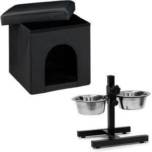 Relaxdays Pet Set - Adjustable Double Feeder & Foldable Dog Bed - Pet Furniture Relaxdays Pet Set - Adjustable Double Feeder & Foldable Dog Bed - Pet Furniture