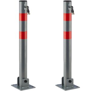 Relaxdays - Steel Parking Barrier - 2x Round, 65cm, Lock, Red/Gray Relaxdays - Steel Parking Barrier - 2x Round, 65cm, Lock, Red/Gray