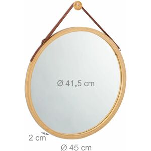 Relaxdays Bamboo Wall Mirror - 45cm Ø, Adjustable Leather Strap Relaxdays Bamboo Wall Mirror - 45cm Ø, Adjustable Leather Strap