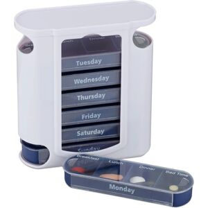 Relaxdays 2x Weekly Pill Organizer - 4 Compartments, White Blue Relaxdays 2x Weekly Pill Organizer - 4 Compartments, White Blue