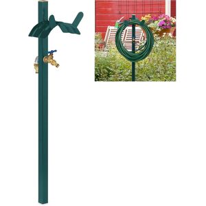 Relaxdays Tuinslanghouder met Kraan, 107,5cm, Groen Relaxdays Tuinslanghouder met Kraan, 107,5cm, Groen