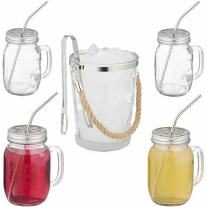 Relaxdays Glazen Set - IJsmand, 4 glazen, deksel, rietje Relaxdays Glazen Set - IJsmand, 4 glazen, deksel, rietje