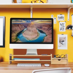 Relaxdays Monitor Stand with Drawer - Natural Bamboo Ergonomic Support Relaxdays Monitor Stand with Drawer - Natural Bamboo Ergonomic Support