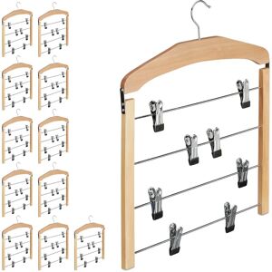 Relaxdays 12 Multi Wooden Hangers - Space Saving, Non-Slip, Adjustable Clips Relaxdays 12 Multi Wooden Hangers - Space Saving, Non-Slip, Adjustable Clips