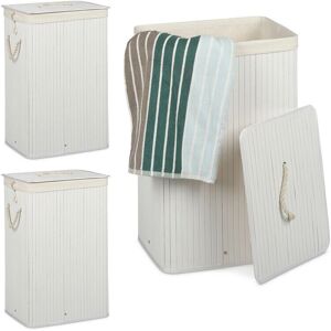 Relaxdays Bamboo Laundry Baskets Set - 3 Foldable Rectangular Hamper 83L Relaxdays Bamboo Laundry Baskets Set - 3 Foldable Rectangular Hamper 83L