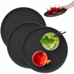 Relaxdays Tray Set - Black, 3 Round Non-Slip Serving Trays Relaxdays Tray Set - Black, 3 Round Non-Slip Serving Trays