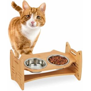 Relaxdays Dog/Cat Elevated Bowl - Adjustable Height, 2 Stainless Steel Bowls - Bamboo & Steel Relaxdays Dog/Cat Elevated Bowl - Adjustable Height, 2 Stainless Steel Bowls - Bamboo & Steel
