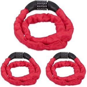 Relaxdays Bike Lock Set - 3x 5-Digit Combination 120cm Steel Red Relaxdays Bike Lock Set - 3x 5-Digit Combination 120cm Steel Red