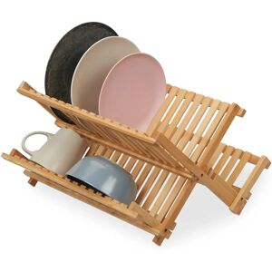 Relaxdays Bamboo Dish Rack - Foldable, 2 Tiers, Natural - Kitchen Accessory Relaxdays Bamboo Dish Rack - Foldable, 2 Tiers, Natural - Kitchen Accessory