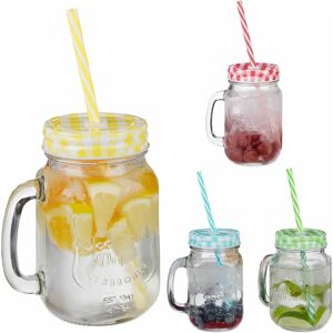 Relaxdays 10046138 Cup Set 4 Glasses with Lids & Straws Relaxdays 10046138 Cup Set 4 Glasses with Lids & Straws