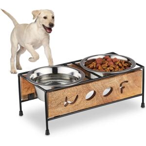 Relaxdays Elevated Dog Bowls - Stainless Steel, Wood & Iron Relaxdays Elevated Dog Bowls - Stainless Steel, Wood & Iron