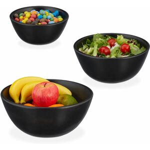 Set de 3 ensaladeras de madera de mango negro - Relaxdays Set de 3 ensaladeras de madera de mango negro - Relaxdays