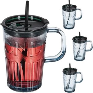 Relaxdays Glass Set with Lids & Straws - 4 pcs, Gray Relaxdays Glass Set with Lids & Straws - 4 pcs, Gray