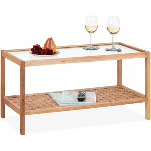Mesa de Centro en Nogal y Cristal - Relaxdays Mesa de Centro en Nogal y Cristal - Relaxdays