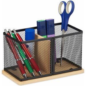 Relaxdays Bamboo Metal Mesh Pen Holder - Pen & Pencil Organizer Relaxdays Bamboo Metal Mesh Pen Holder - Pen & Pencil Organizer