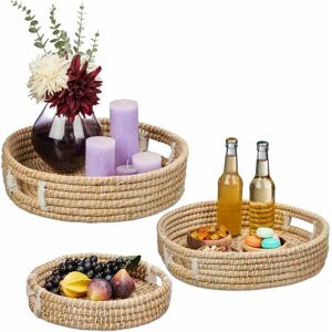 Relaxdays 10048129 tray/feeder - Set of 3 natural woven fiber round trays Relaxdays 10048129 tray/feeder - Set of 3 natural woven fiber round trays
