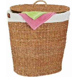 Relaxdays Seagrass Laundry Basket - Laundry Basket, Cotton Bag, 50L Relaxdays Seagrass Laundry Basket - Laundry Basket, Cotton Bag, 50L