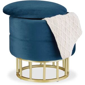 Relaxdays Blue Velvet Storage Ottoman - Ottoman Relaxdays Blue Velvet Storage Ottoman - Ottoman