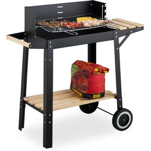 Relaxdays - Barbecue with Wheels, 2 Shelves, Adjustable Height, Wind Guard - 80.5x86x42 cm, Black Relaxdays - Barbecue with Wheels, 2 Shelves, Adjustable Height, Wind Guard - 80.5x86x42 cm, Black