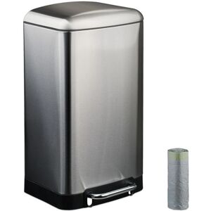 Relaxdays Silver Kitchen Trash Can 30L Finger-Proof Steel Relaxdays Silver Kitchen Trash Can 30L Finger-Proof Steel