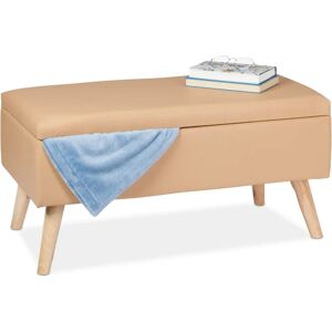 Relaxdays Storage Bench - Synthetic Leather, Wooden Legs, Beige Relaxdays Storage Bench - Synthetic Leather, Wooden Legs, Beige