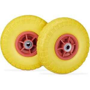 Relaxdays Yellow Red Cart Wheels 4.1/3.5-4 Heavy Duty Durable Tires Relaxdays Yellow Red Cart Wheels 4.1/3.5-4 Heavy Duty Durable Tires