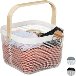Relaxdays Storage Basket - Metal and Wood, Gray, 17.5x26x24.5cm Relaxdays Storage Basket - Metal and Wood, Gray, 17.5x26x24.5cm