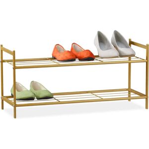 Relaxdays Metal Shoe Rack - 2 Shelves, Holds 6 Pairs, Space-Saving, Gold - Shoe Storage Relaxdays Metal Shoe Rack - 2 Shelves, Holds 6 Pairs, Space-Saving, Gold - Shoe Storage