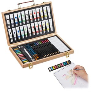 Relaxdays Wooden Art Set with Paints and Accessories - Art Set Relaxdays Wooden Art Set with Paints and Accessories - Art Set