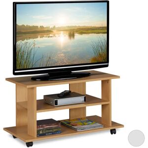 Relaxdays Holz TV-Schrank - Rollen, 2 Ablagen, Naturholz Relaxdays Holz TV-Schrank - Rollen, 2 Ablagen, Naturholz