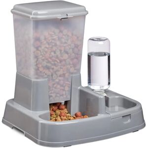 Relaxdays Automatic Pet Food & Water Dispenser - 4L Plastic Gray Relaxdays Automatic Pet Food & Water Dispenser - 4L Plastic Gray