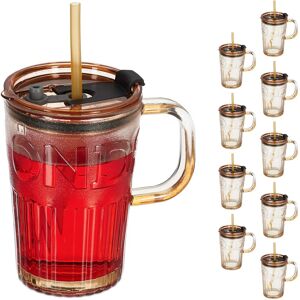 Relaxdays Light Brown Glass Set with Lids and Straws - Glass Set Relaxdays Light Brown Glass Set with Lids and Straws - Glass Set