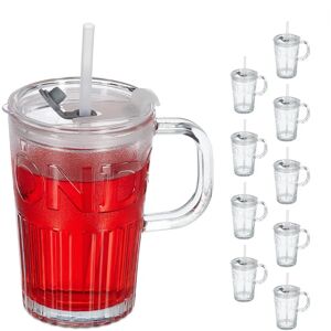 Relaxdays 10 Glass Drink Cups with Lid and Straw - Drinkware Set Relaxdays 10 Glass Drink Cups with Lid and Straw - Drinkware Set