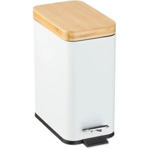 Relaxdays Compact Bathroom Waste Bin - 5L White Bamboo Lid Relaxdays Compact Bathroom Waste Bin - 5L White Bamboo Lid