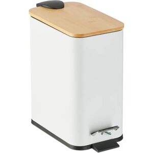 Relaxdays Bathroom Pedal Bin - 5L, White/Black, Iron & Bamboo Relaxdays Bathroom Pedal Bin - 5L, White/Black, Iron & Bamboo