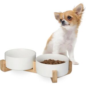 RELAXDAYS Dog Bowl Stand - Ceramic & Bamboo Elevated Feeder RELAXDAYS Dog Bowl Stand - Ceramic & Bamboo Elevated Feeder