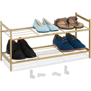 Relaxdays Shoe Rack - 2 Shelves, Steel, 6 Shoes, Stackable, 33.5x70x26 cm - Gold Relaxdays Shoe Rack - 2 Shelves, Steel, 6 Shoes, Stackable, 33.5x70x26 cm - Gold