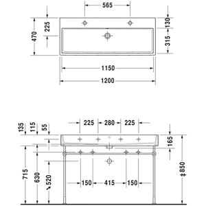 Duravit Vero Air Badezimmerwaschtisch 1200x470mm - Doppel, Wandmontage, Weiß Duravit Vero Air Badezimmerwaschtisch 1200x470mm - Doppel, Wandmontage, Weiß