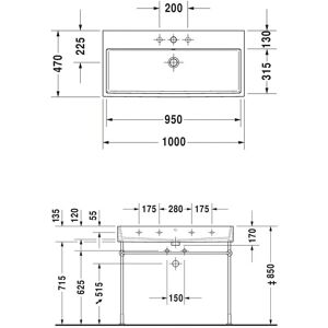 Chiuvetă Duravit Vero Air - Formă dreptunghiulară, Un orificiu pentru robinet, Cu suprafață de scurgere Chiuvetă Duravit Vero Air - Formă dreptunghiulară, Un orificiu pentru robinet, Cu suprafață de scurgere